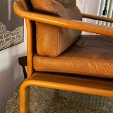 Armchair HS Denmark in leather and teak from the 60s