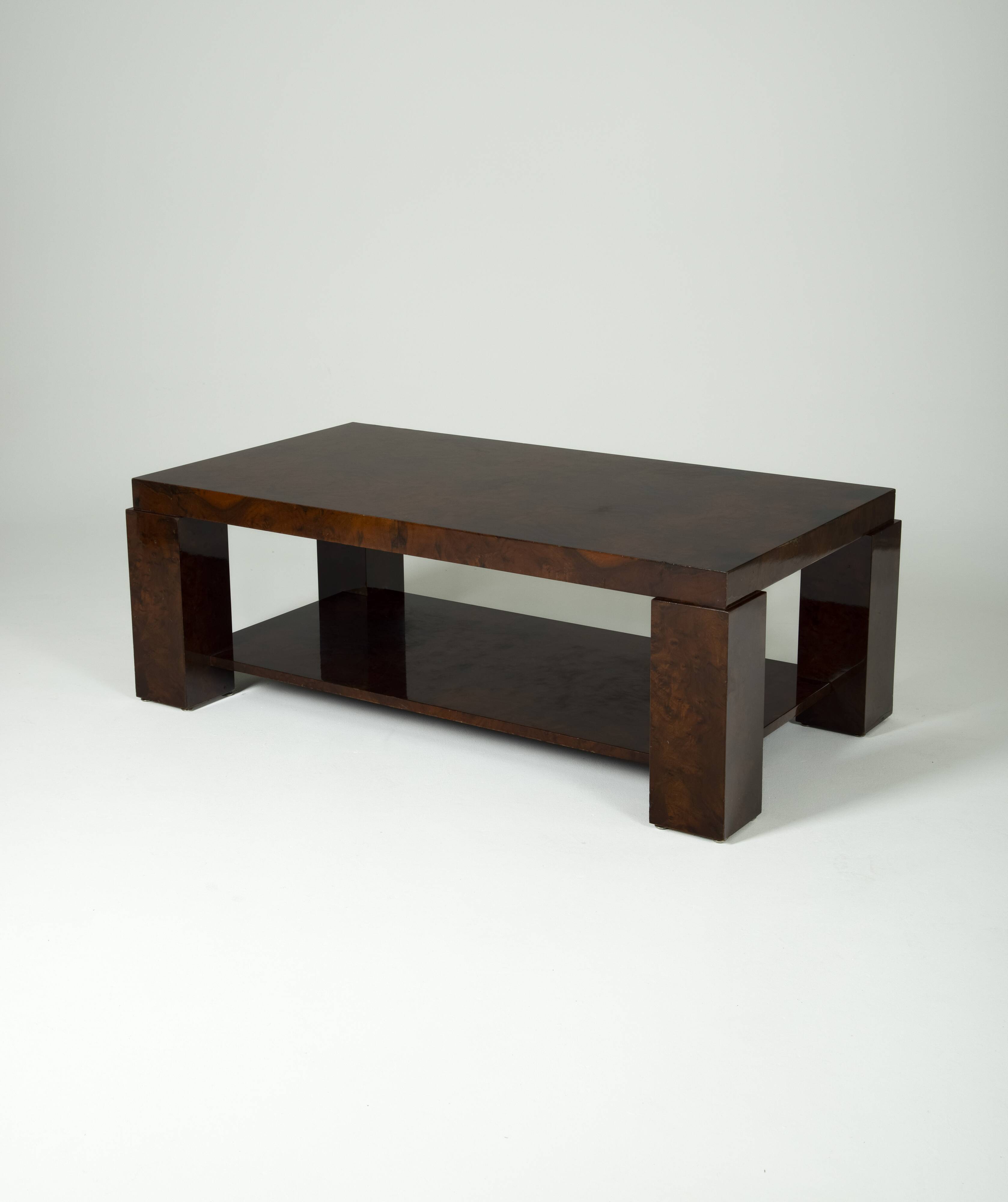 Lacquered elm magnifying glass coffee table, 1970s