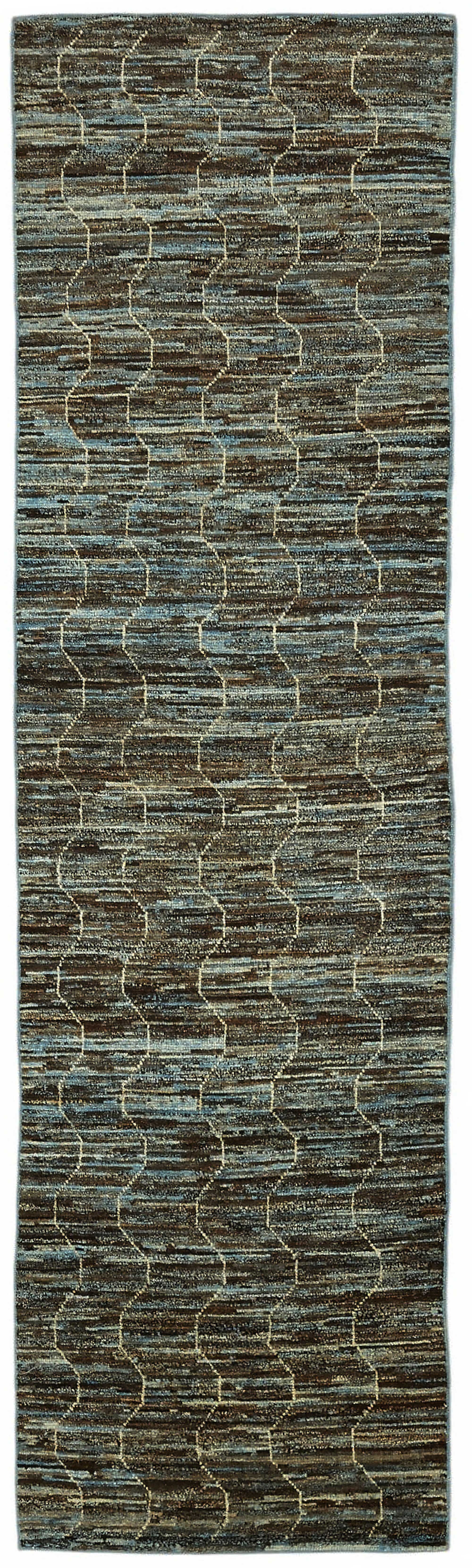 Hand-Knotted Tribal Unique 91 cm x 341 cm Blue Wool Runner Carpet