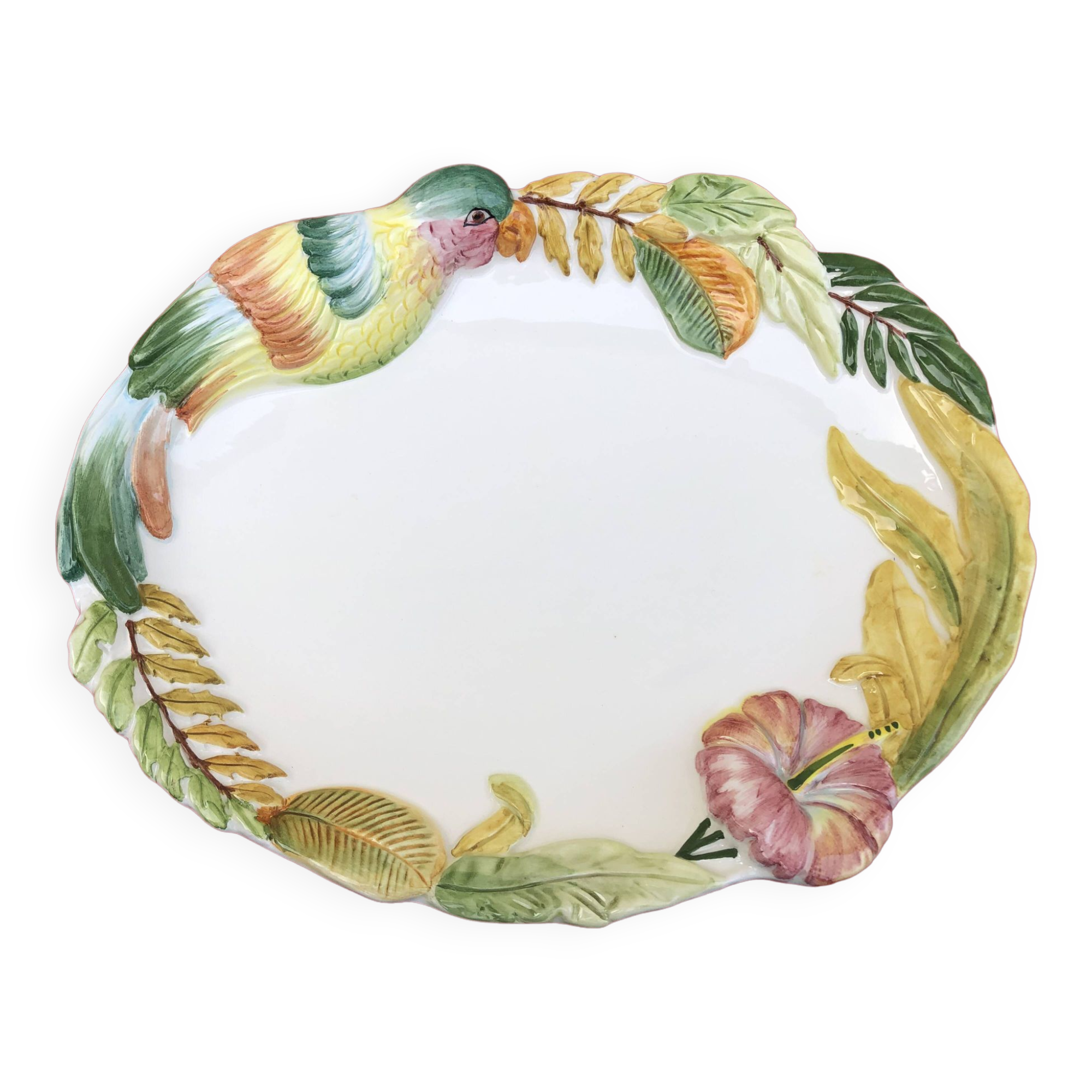 Lancel Paris ceramic dish with embossed parrot decoration