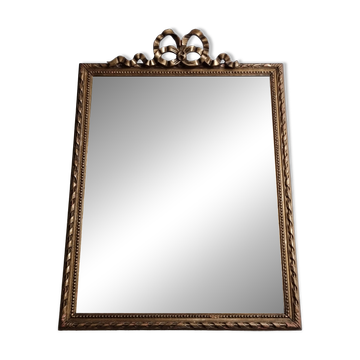 Miroir vintage style Louis XVI doré à fronton nœud rubané 50 x 70 cm