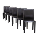 80s Italian design leather dining chairs for Arper set/6
