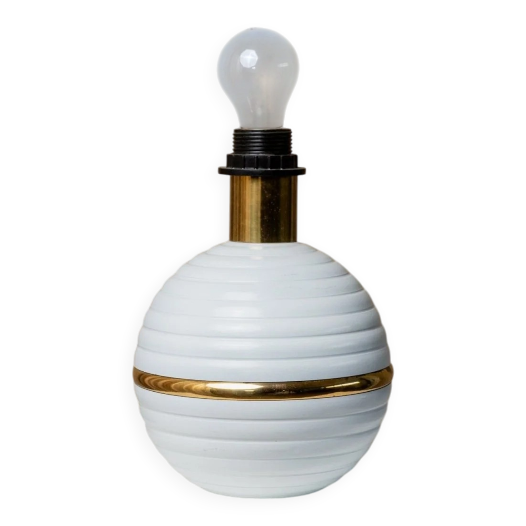 White Ceramic Table Lamp with Gold Band, Italy 1980s – Hollywood Regency Vintage