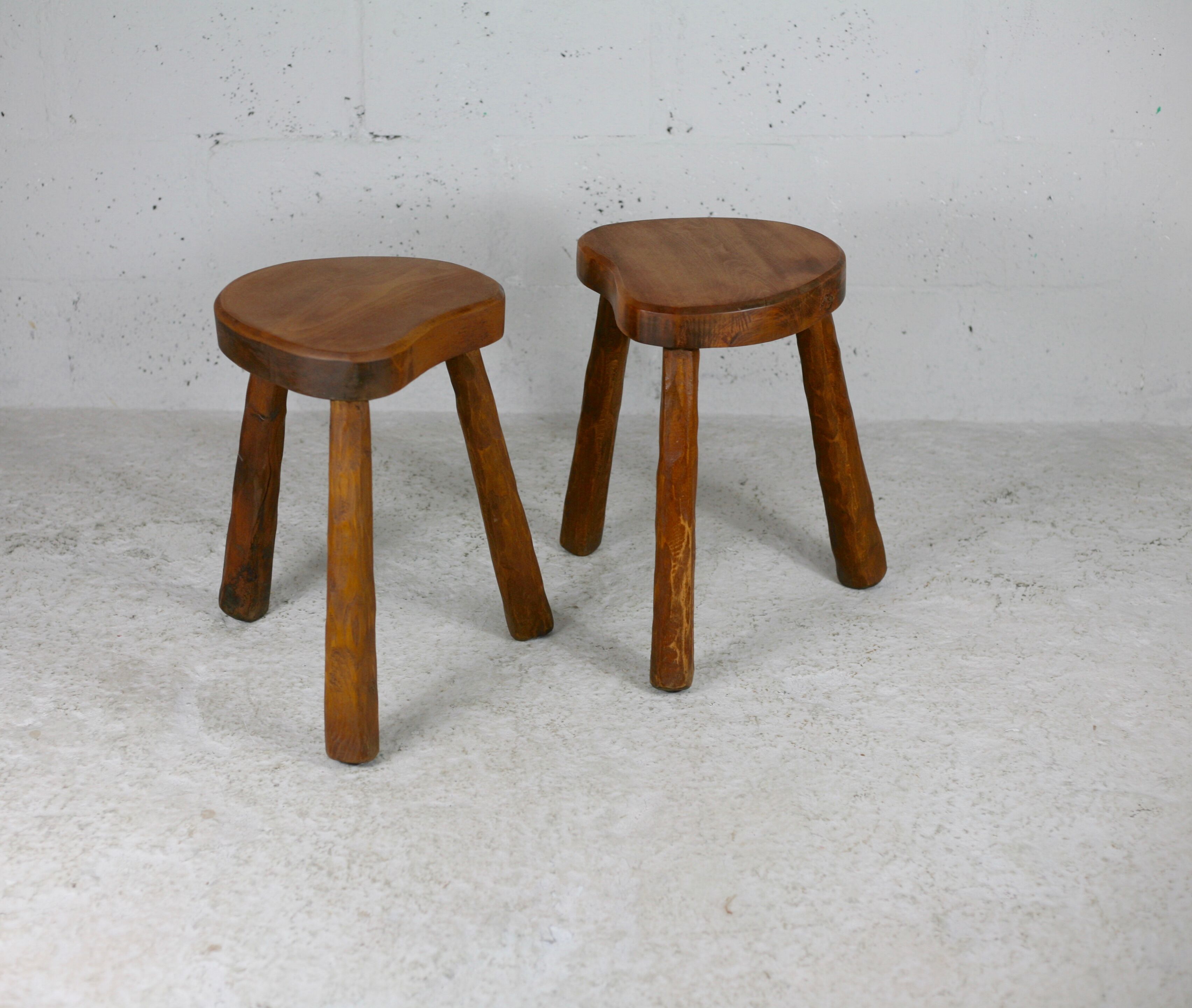 Pair of brutalist stools, France, circa 1960