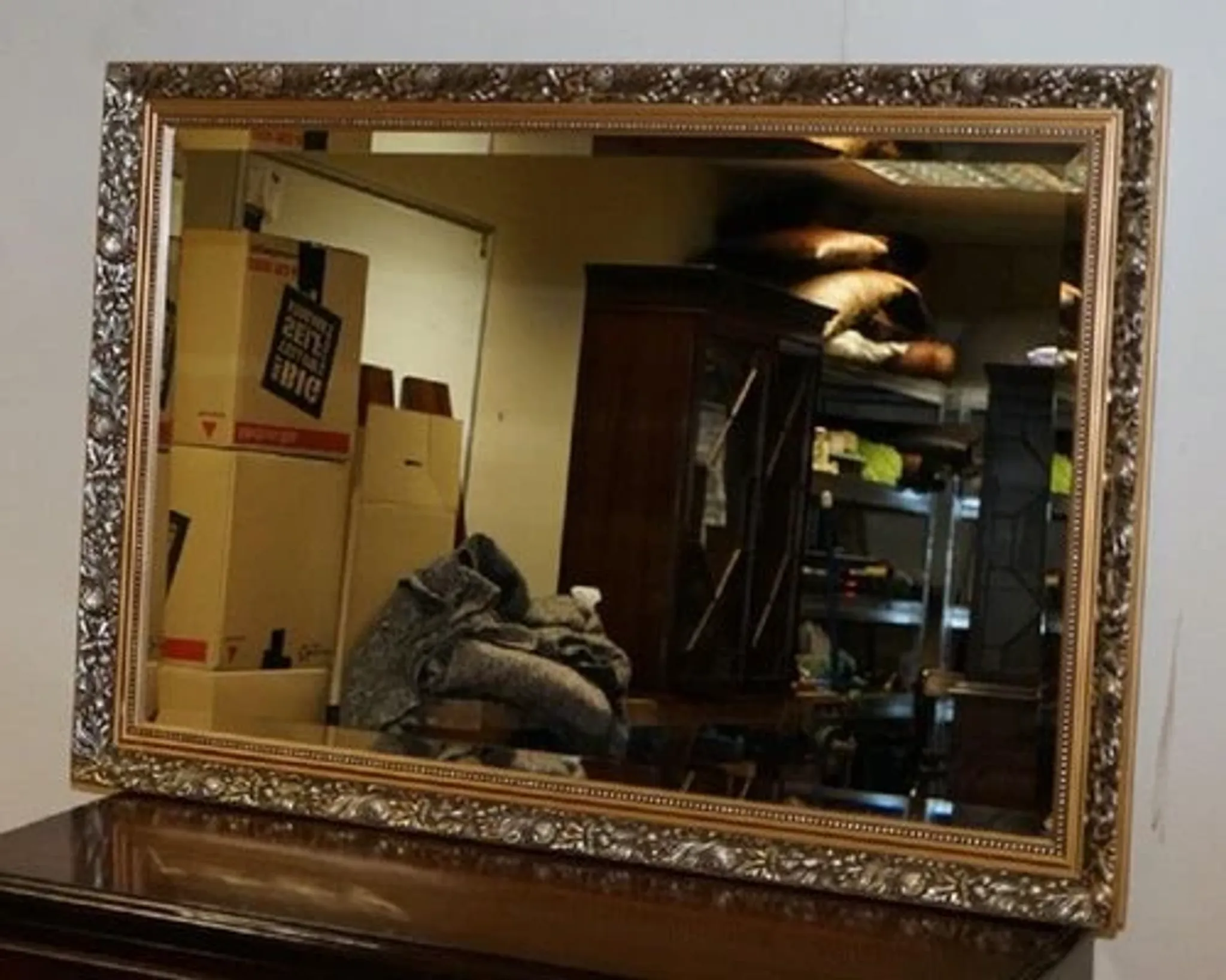 Vintage Bevelled Mirror in Silver and Gold, 1940s