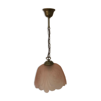 Pink glass paste chandelier with large flowers