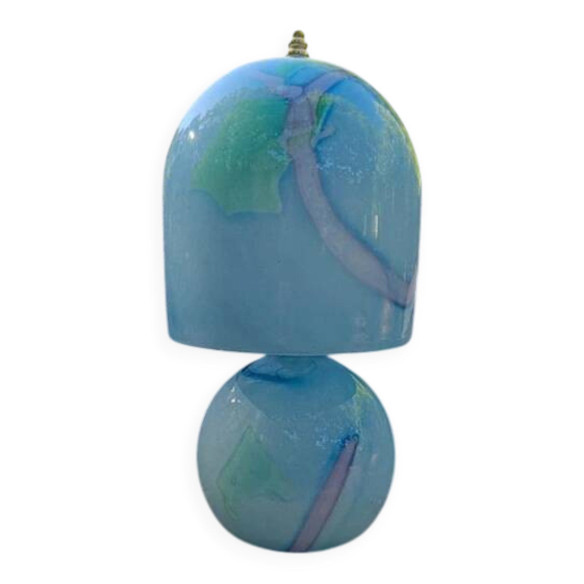 Lampe champignon en verre bleu, années 60