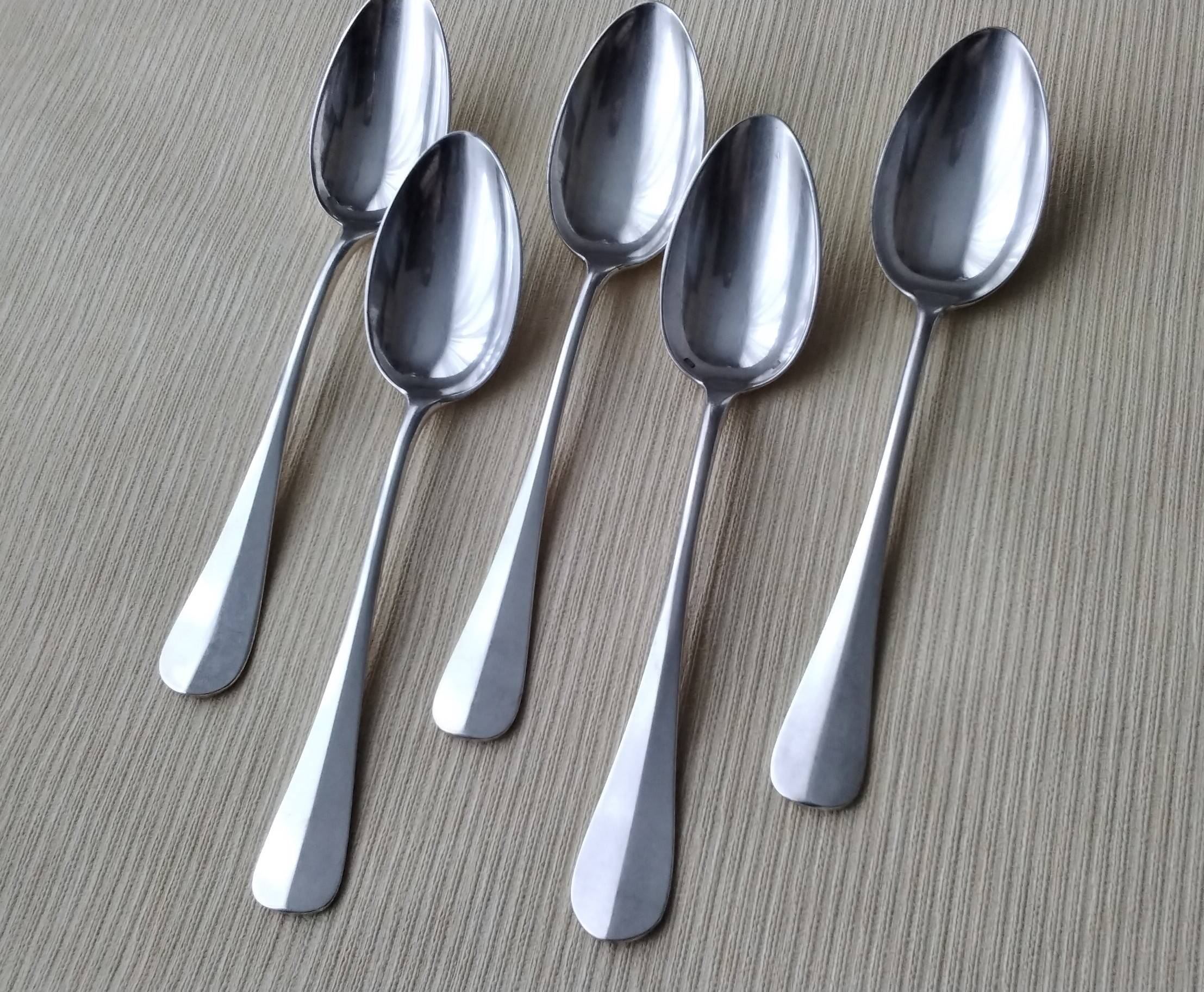 Set of 5 silver-plated metal soup spoons, Uniplat model