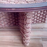 Table basse en corde tressée et rotin