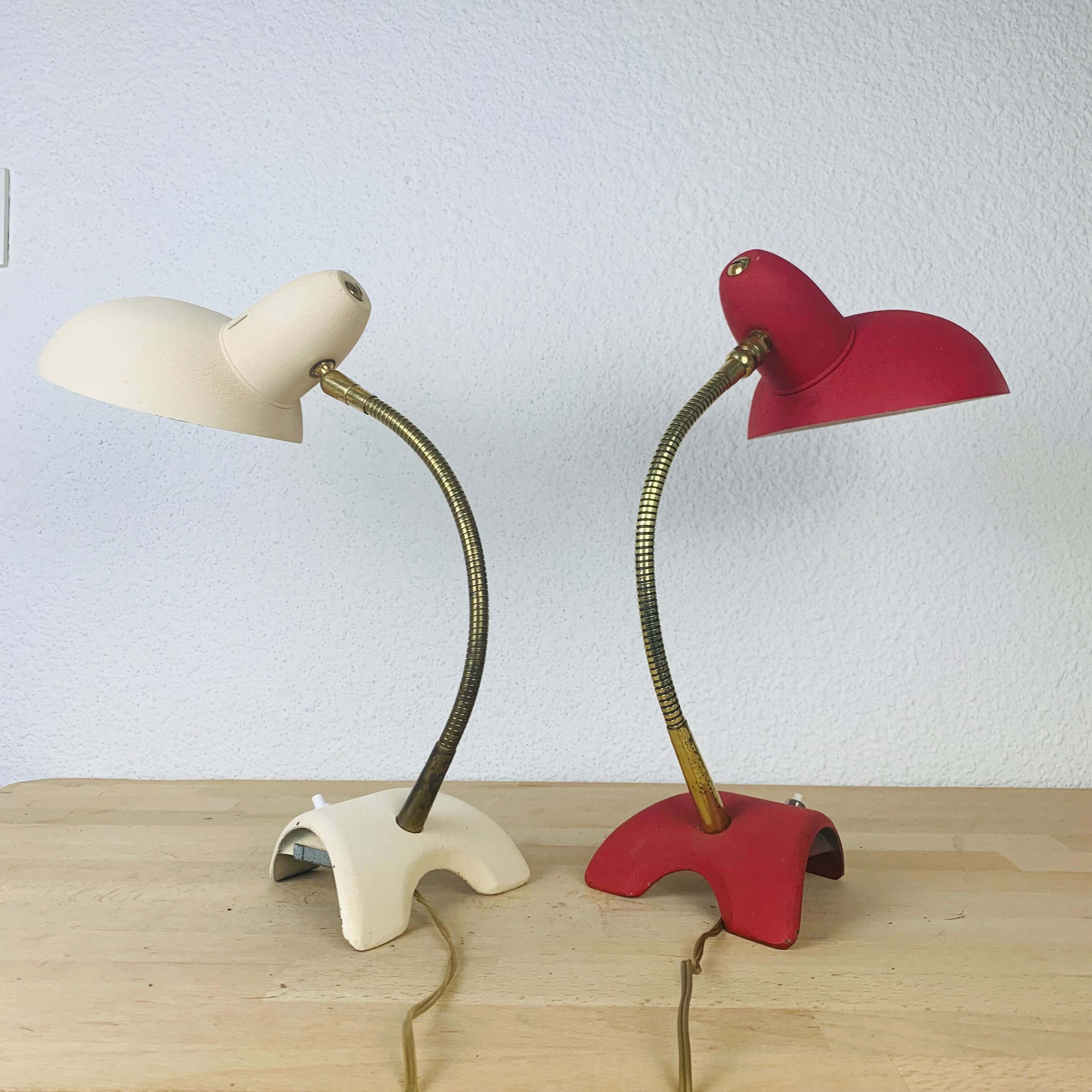 Pair of metal and brass lamps 50s Jean Boris Lacroix