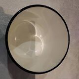 Beautiful large Longwy enamel cachepot with a cabin and chrysanthemum cartouche