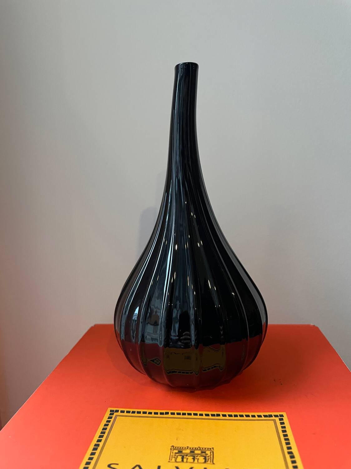 Salviati 2007 Glossy Black Signed Drop Vase 17 cm