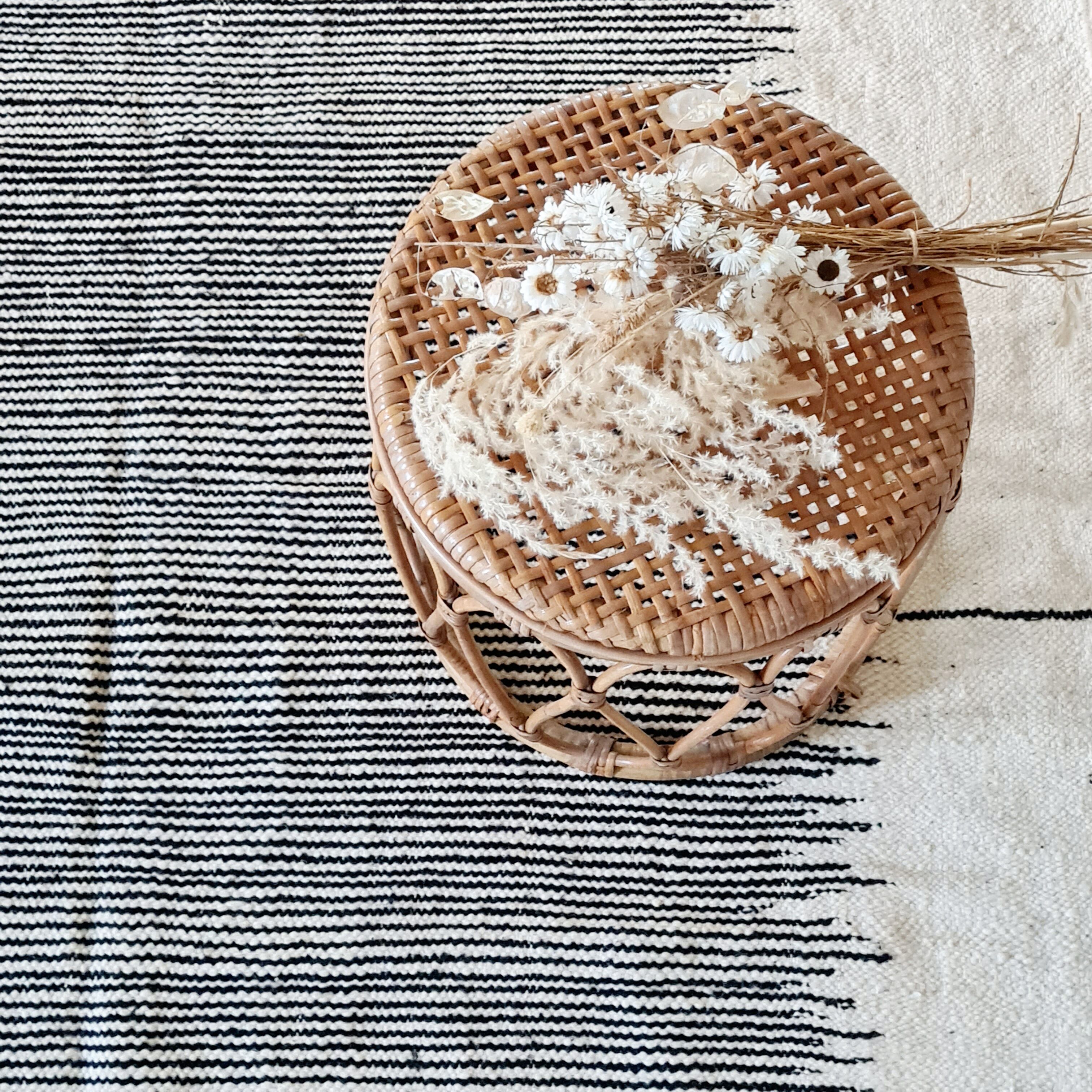 Black and white wool kilim rug 240 x 156