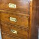 Chiffonnier / storage cabinet 5 drawers in rubber tree tint walnut and brass