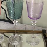 6 colored wine glasses, engraved crystalline