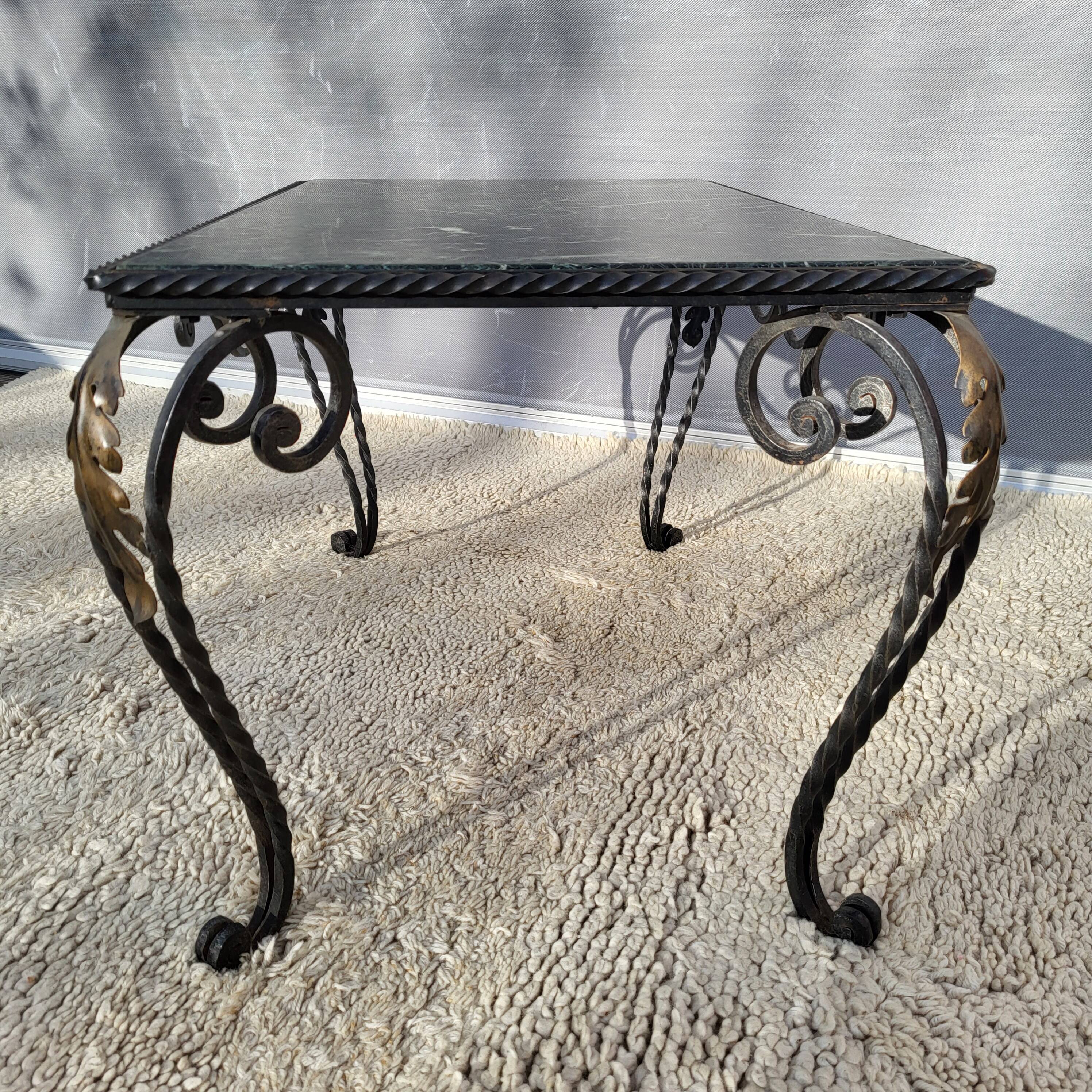 Arletty coffee table in wrought iron and sea green marble.