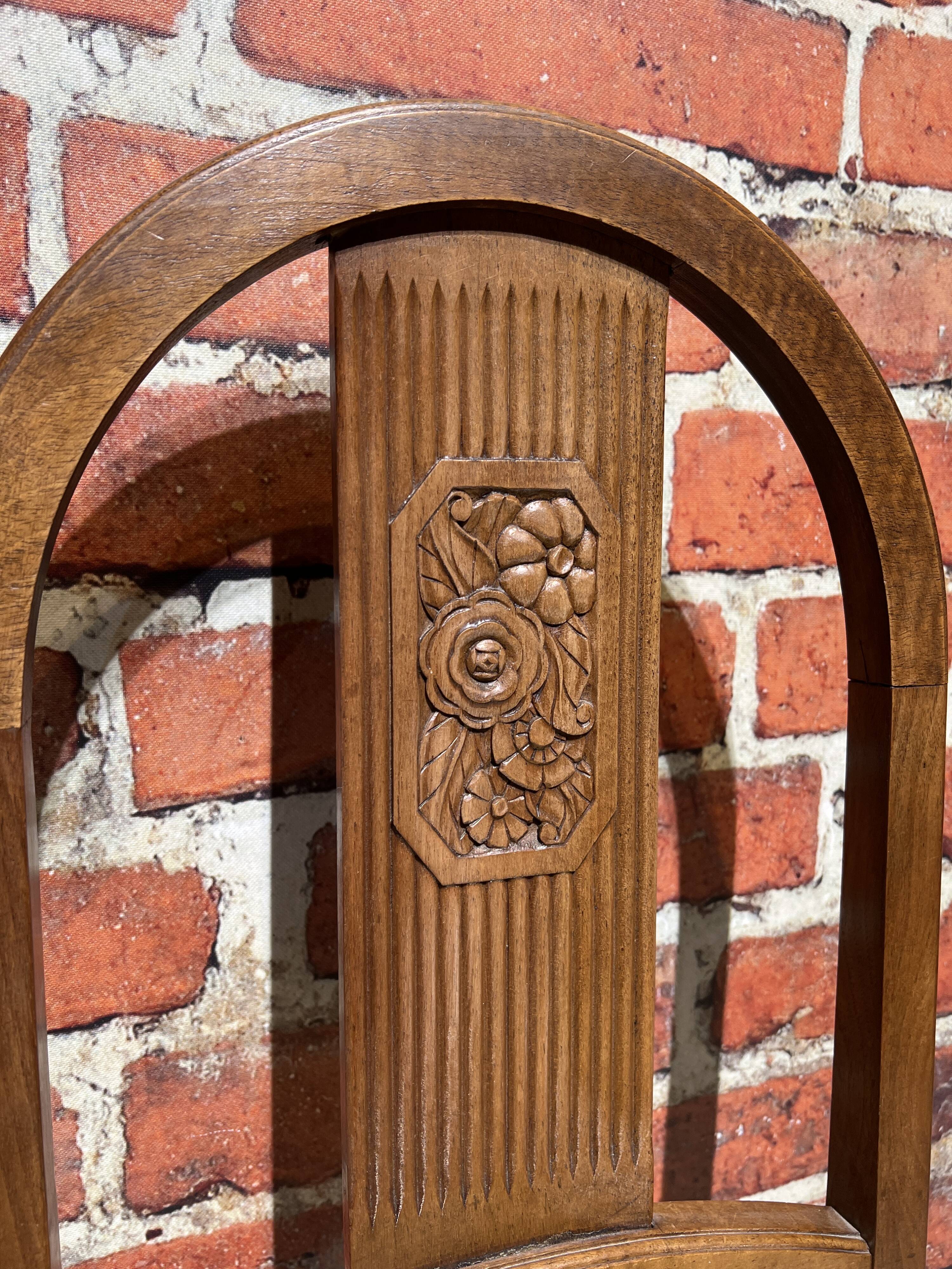 Set of a chair and an armchair in wood and yellow fabric