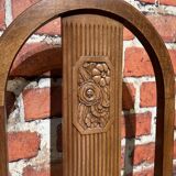 Set of a chair and an armchair in wood and yellow fabric