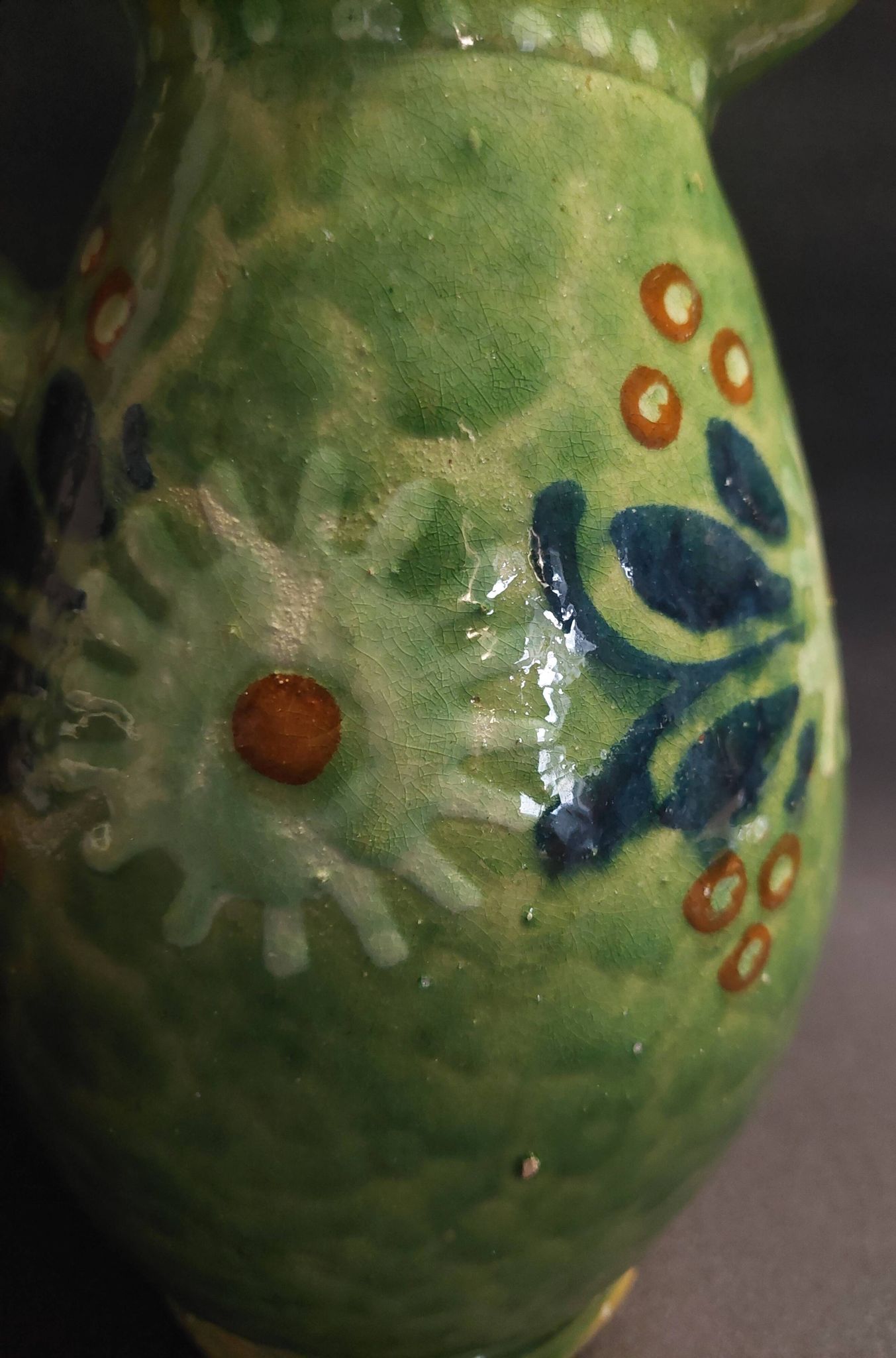 Enamelled terracotta pitcher, Spain, 20th century