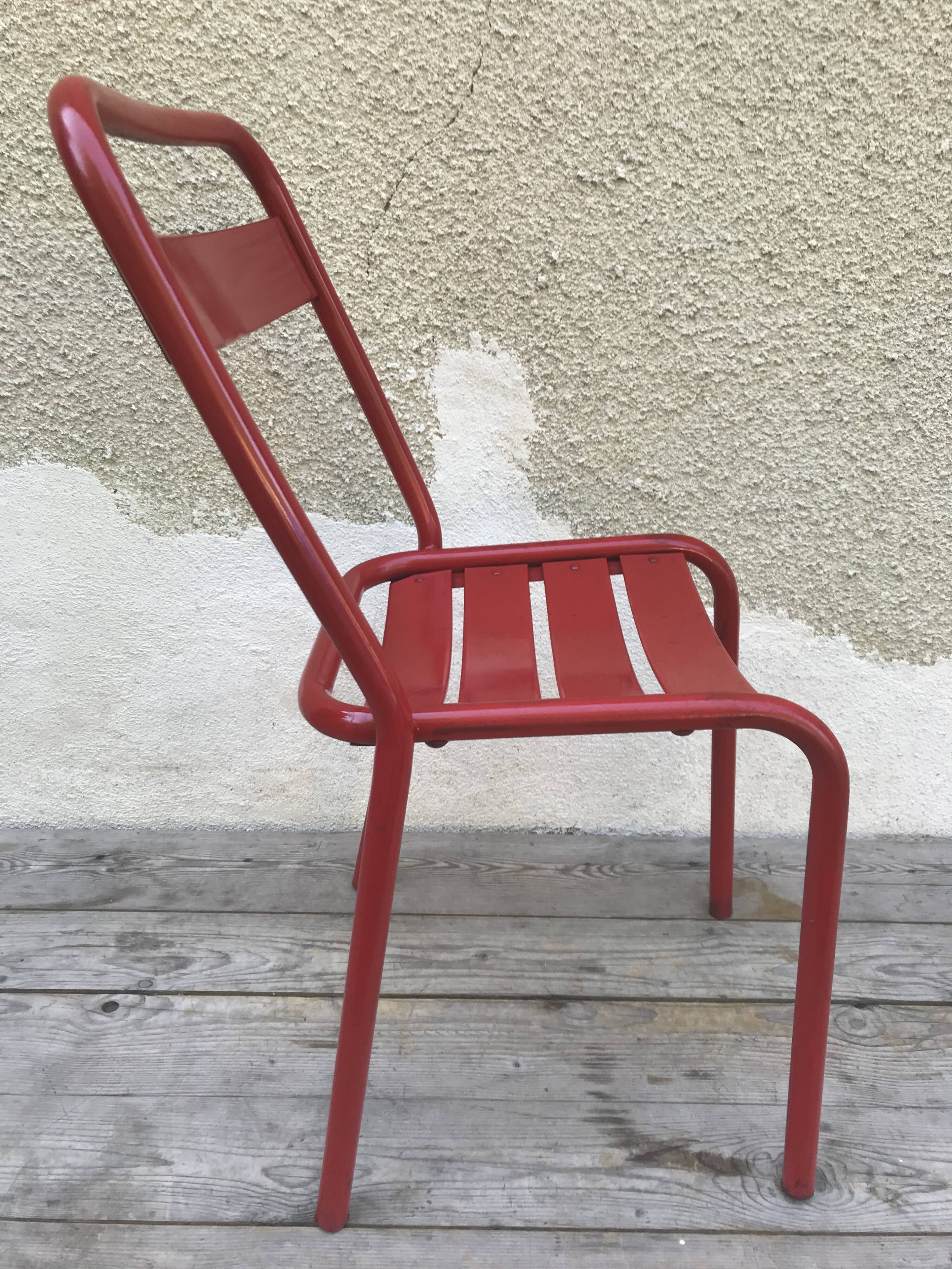 Set of 4 chairs old Tolix T1 metal stackable red vintage
