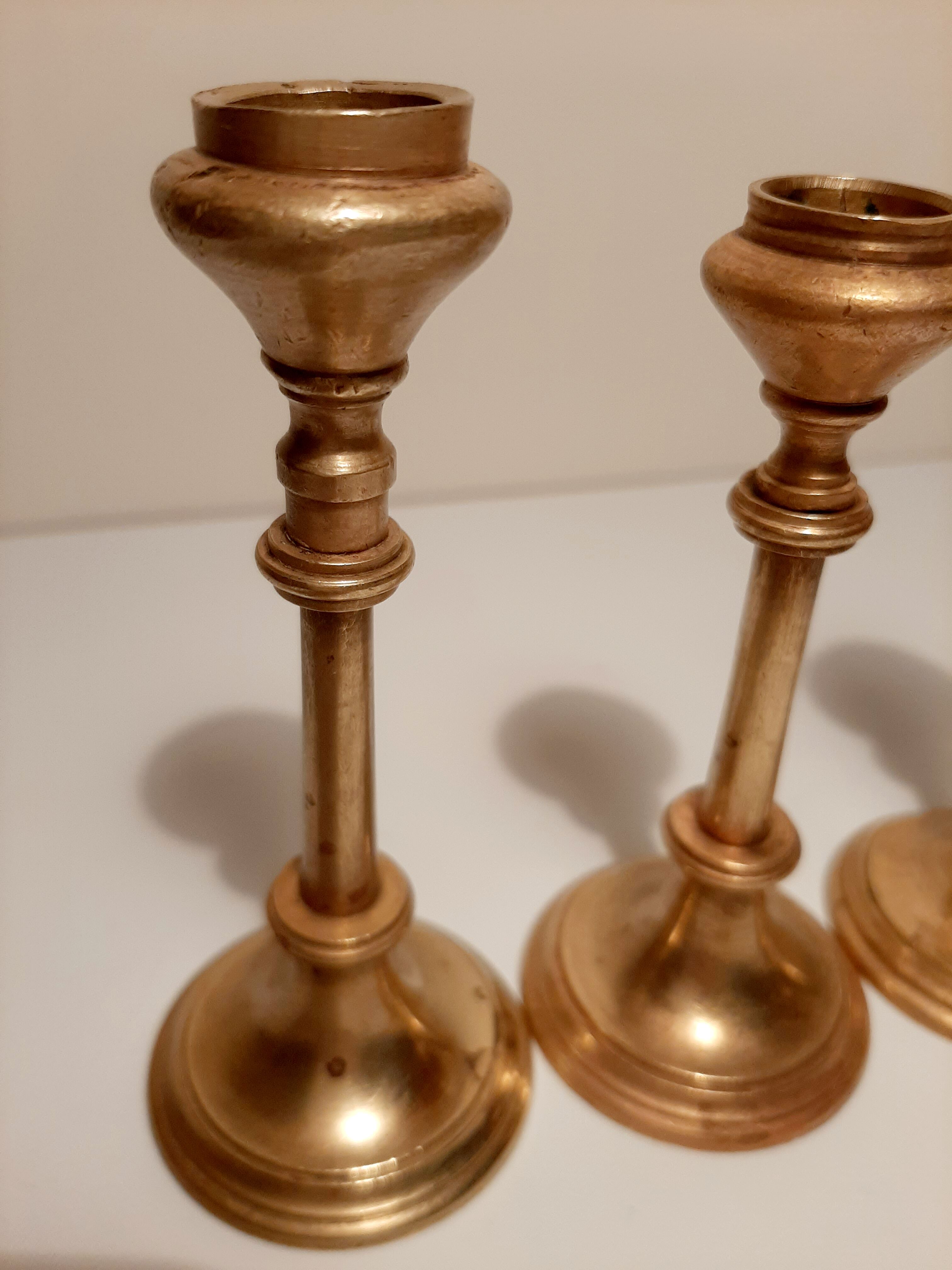 Set of gilded brass candle holders