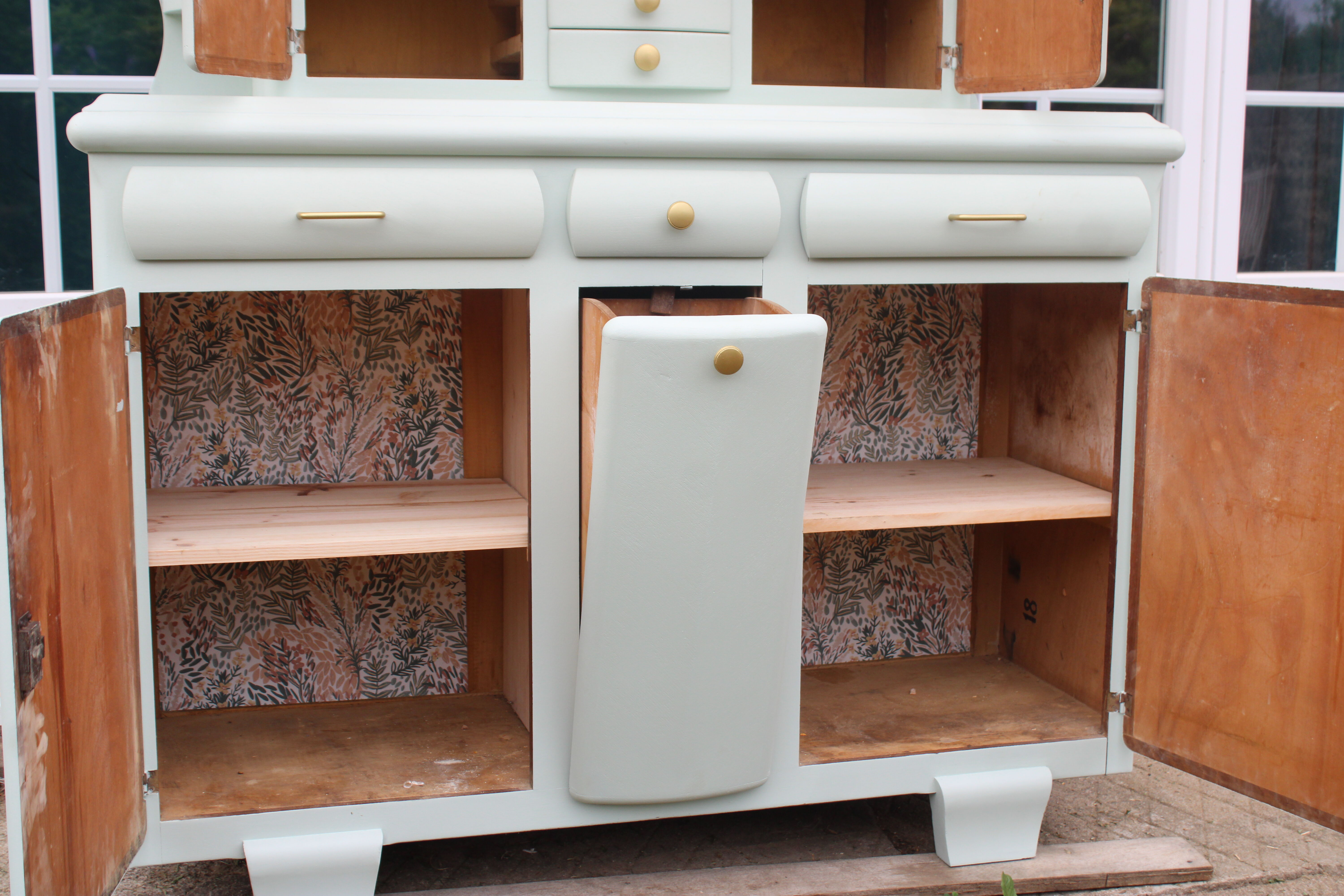 Renovated vintage Mado sideboard – Celadon green & natural cane