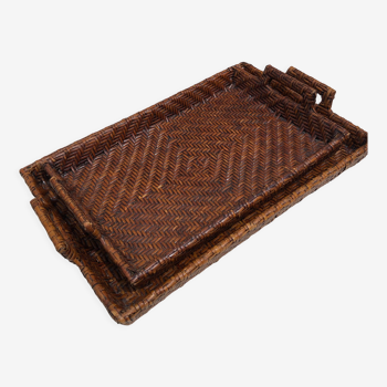 Pair of dark rattan trays