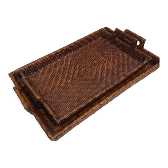 Pair of dark rattan trays