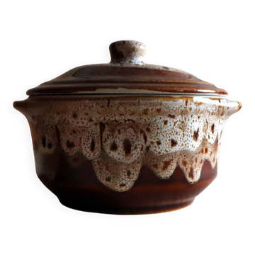 Small casserole / Vintage sugar bowl in flame-patterned stoneware – Revol style