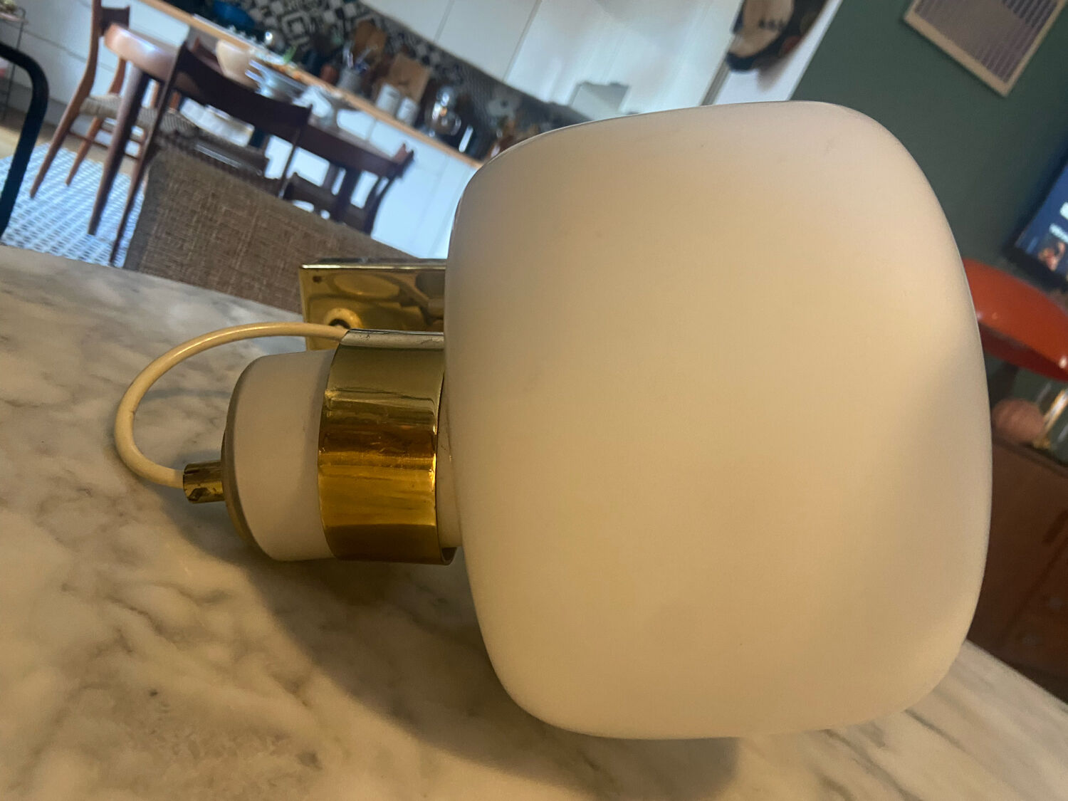 Vintage opaline and brass wall lamp