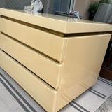 Vintage Bedside Table Jean-Claude Mahey - Beige Lacquer & Brass (Year)