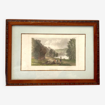 19th century engraving, glazed varnished wooden frame