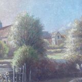 Tableau HST "Partie de campagne avec clocher" signé XIX° siècle