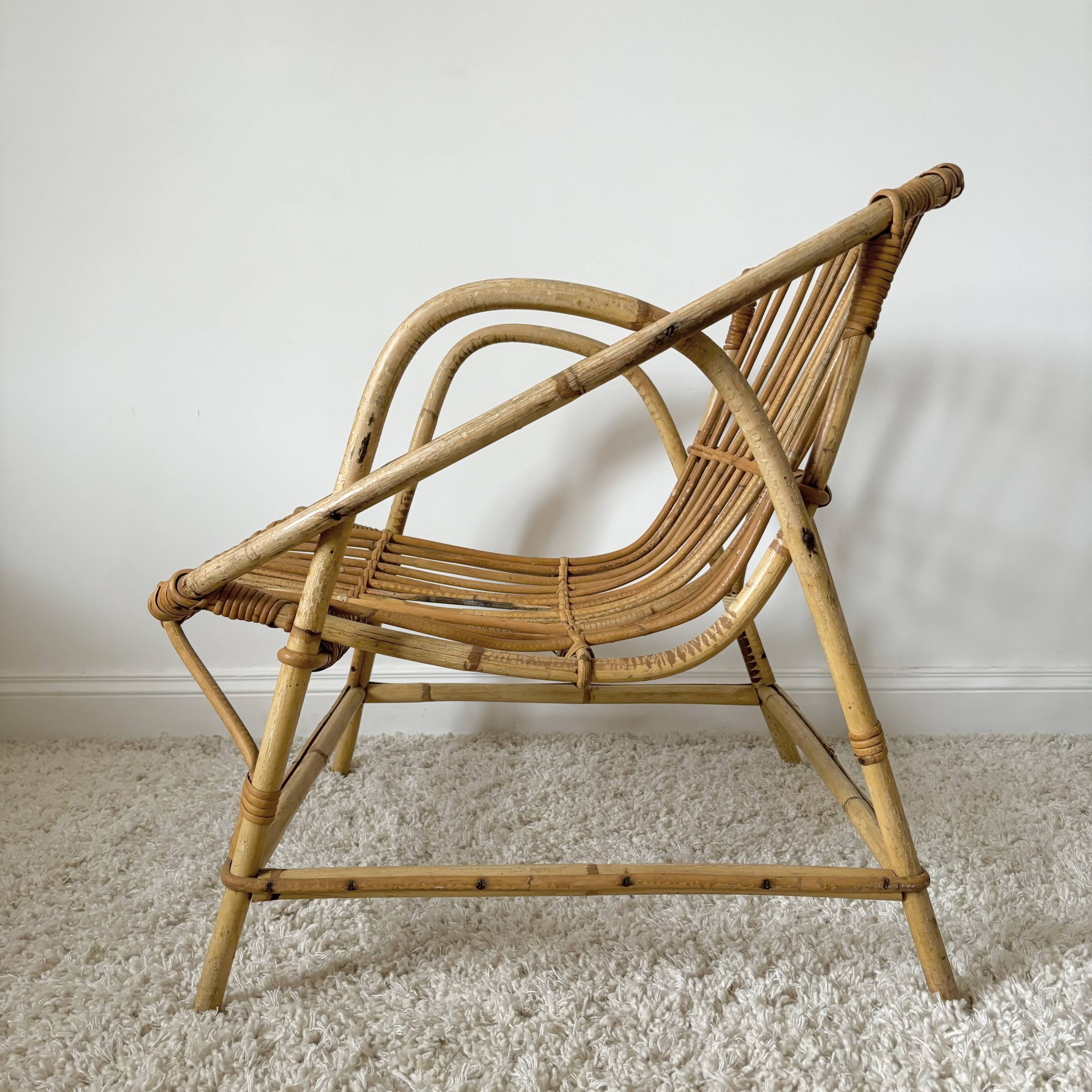 Rattan shell armchair