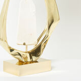 Paire de lampes en laiton cristal de roche signées Willy Daro
