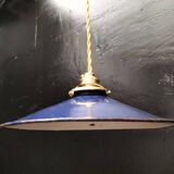 Blue enameled sheet metal pendant lights