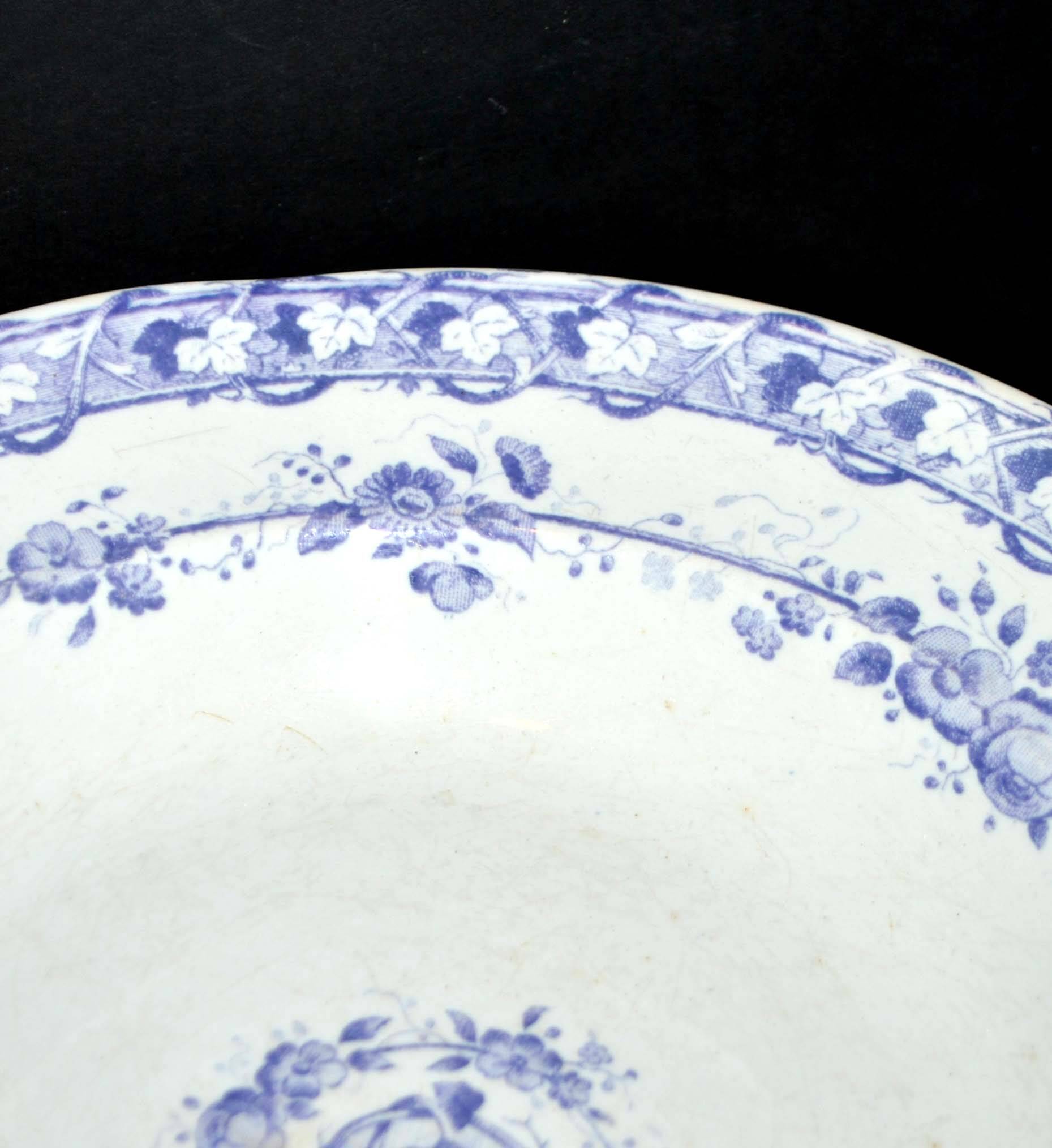 Set of 4 old earthenware plates from CREIL & MONTEREAU with purple vine decoration, 19th century.