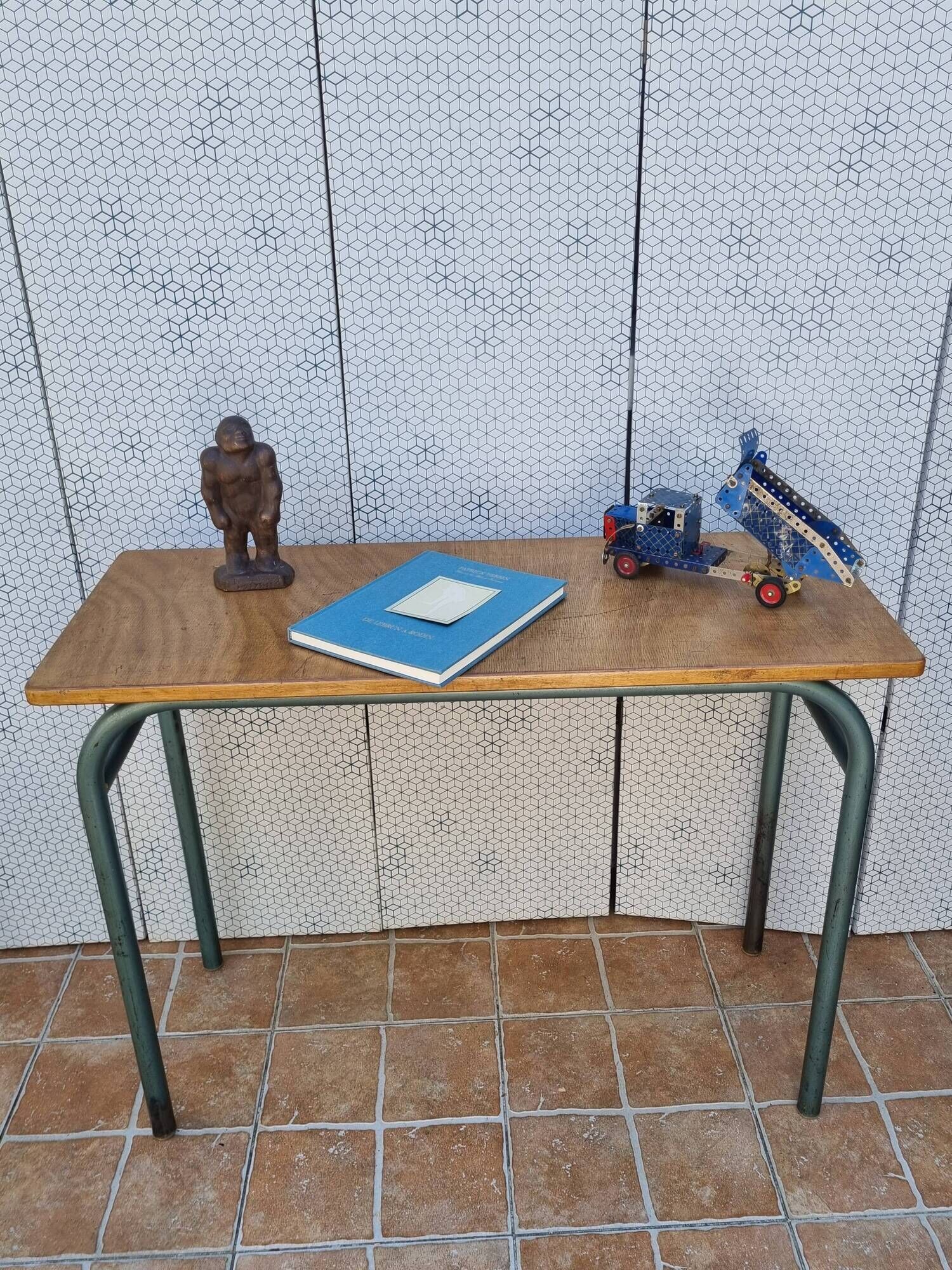 Vintage wooden and metal school desk