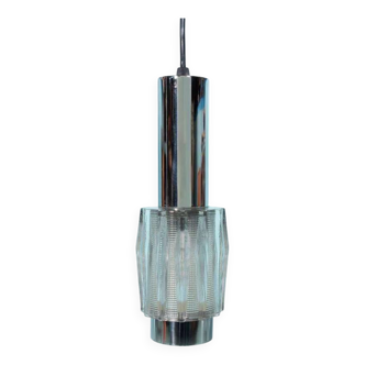 Vintage chrome and glass suspension, space age cascade lamp.