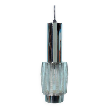 Vintage chrome and glass suspension, space age cascade lamp.