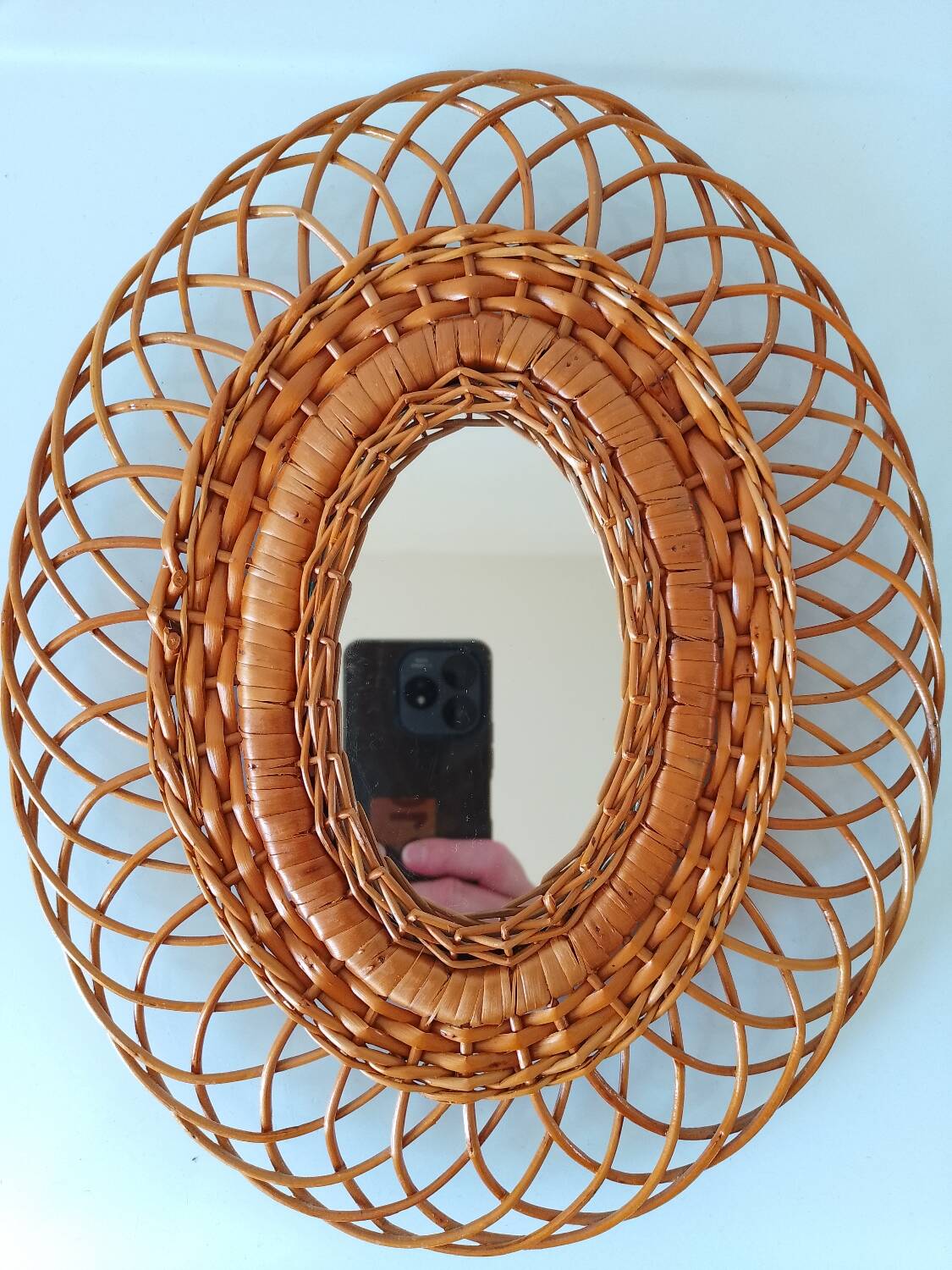 Woven rattan mirror