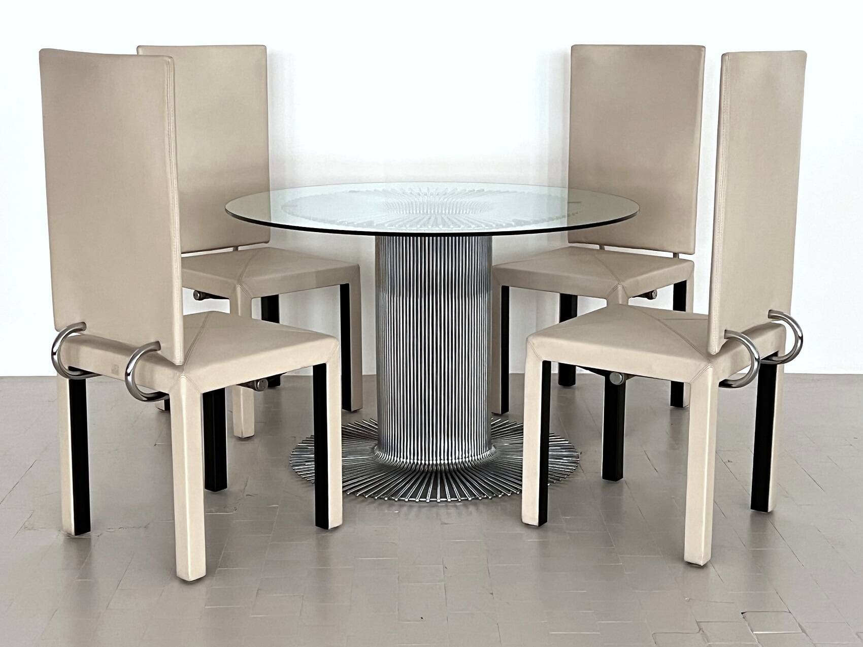 Italian Pedestal Dining Table in Chrome and Glass