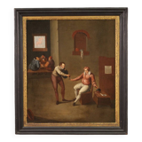 Peinture d'intérieur flamande antique du 17ème siècle