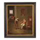 Antique Flemish interior scene painting from the 17th century