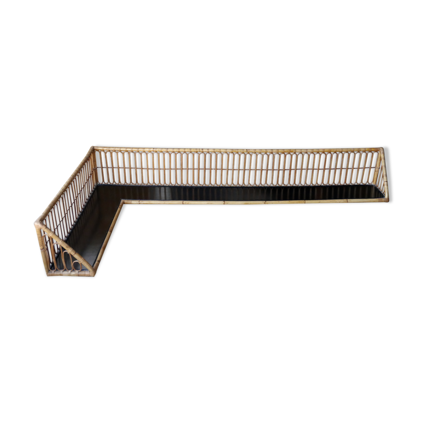 Etagère murale d'angle en rotin 200 x 100 années 50