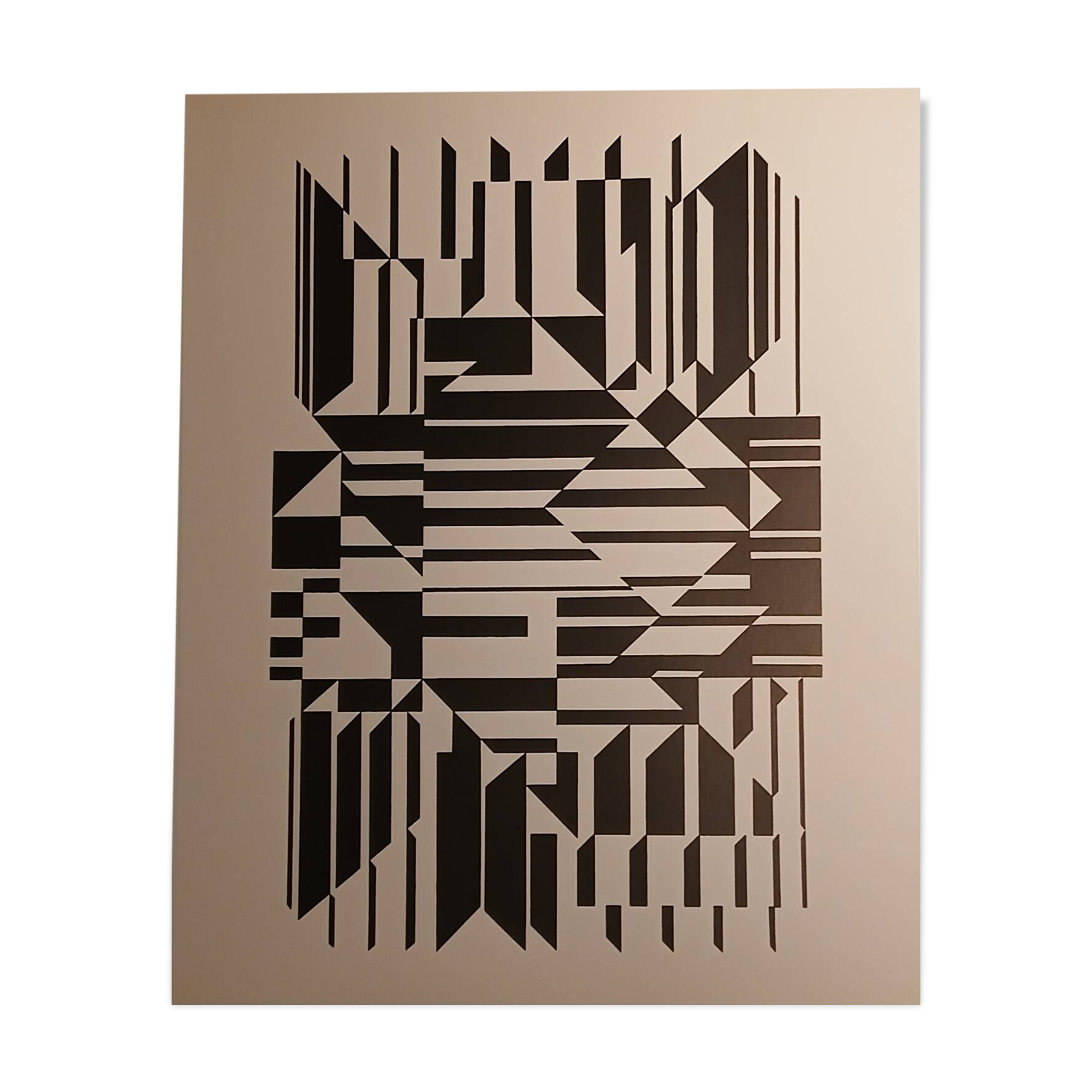 Vintage linear silkscreen print by Victor Vasarely, circa 1970, op art