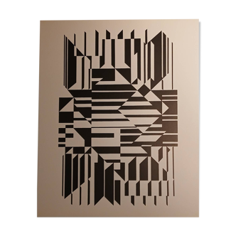 Sérigraphie vintage linéaire Victor Vasarely  circa 1970, op art