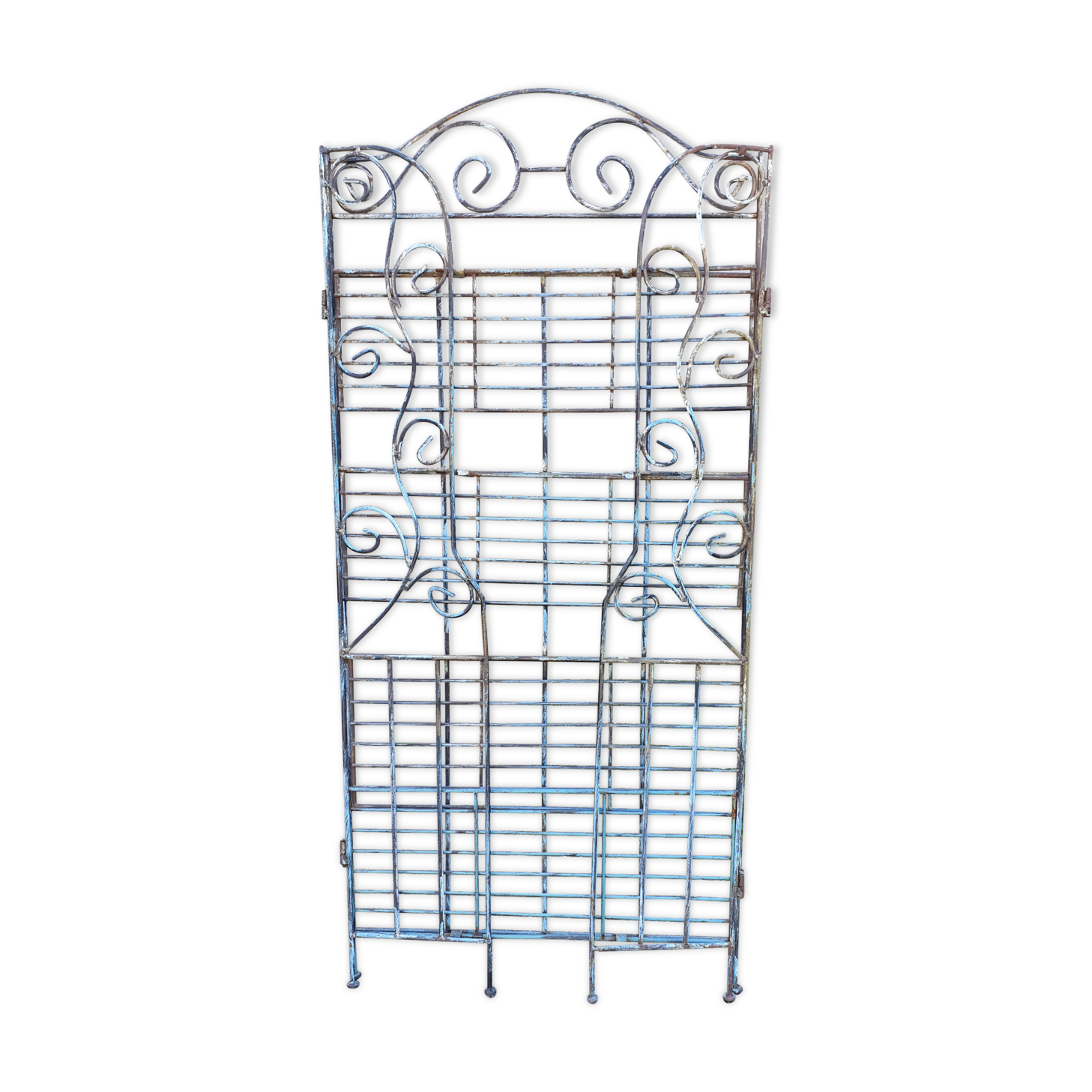 Wrought iron shelf on worked feet