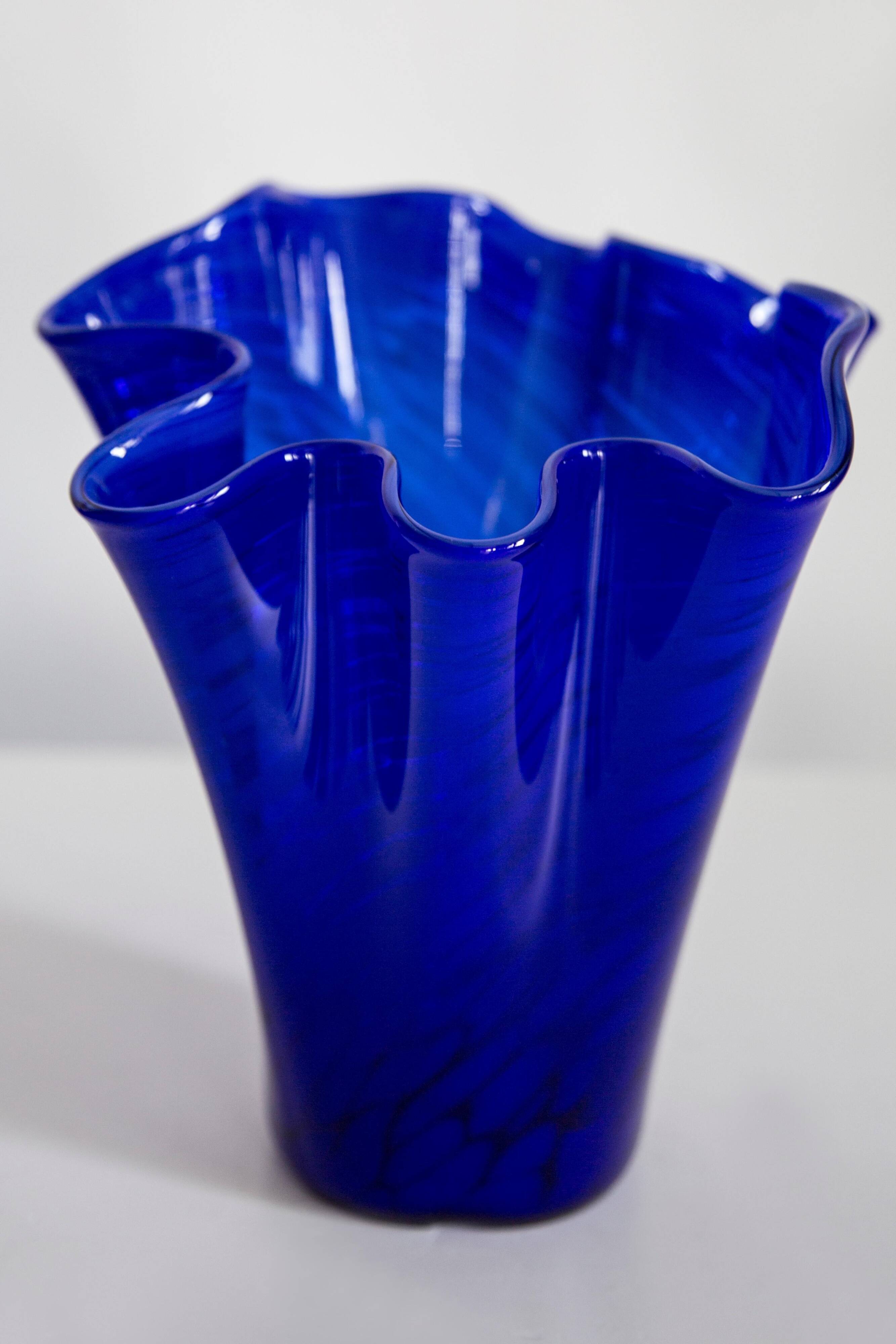 Vintage dark navy blue artistic vase from the mid-20th century.