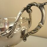 Antique trophy-shaped sugar bowl, silver-plated metal and glass verrine